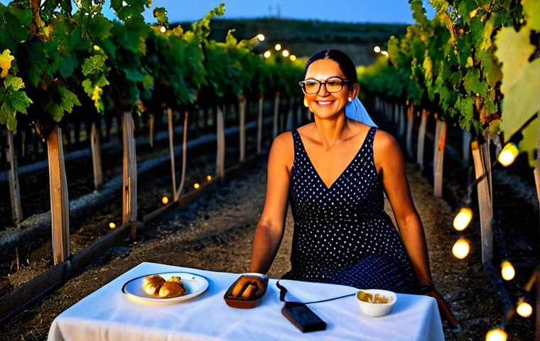 Jazz Night at a Vineyard**

"A fully clothed woman in a modest, elegant dress enjoys live jazz music at a vineyard in Northern Cyprus at dusk, appropriate attire, safe for work, perfect anatomy, natural proportions, warm lighting, glasses of wine on the table, string lights, professional photography, high quality, professional, modest, family-friendly."

**