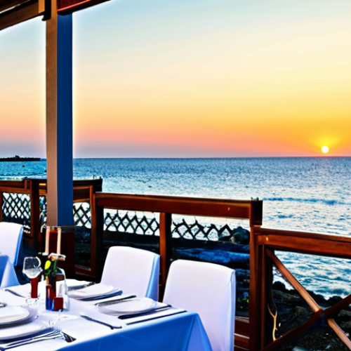 Home 18 Seafood Restaurant by the Sea**
"A bustling, yet elegant seafood restaurant on the coast of Northern Cyprus at sunset. Diners are fully clothed and enjoying fresh fish and local wine. Tables are set with white linens and candles. The scene includes views of the Mediterranean Sea and the Kyrenia Harbour. The atmosphere is family-friendly and inviting. Safe for work, appropriate content, professional photography, perfect anatomy, correct proportions, natural pose, well-formed hands, proper finger count, natural body proportions, fully clothed, modest clothing, appropriate attire."
**